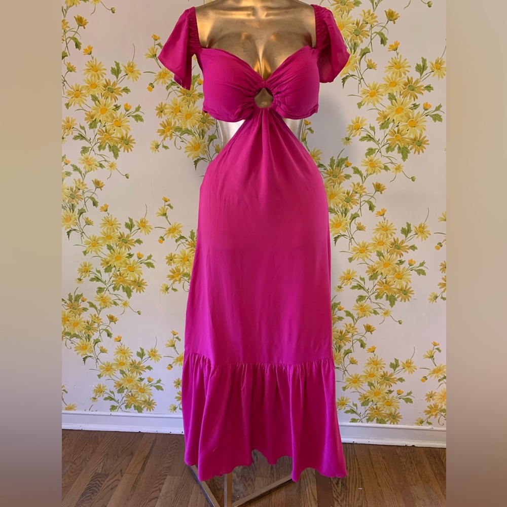 backless tiered maxi beach dress in fuchsia size S/M